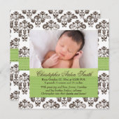 Damask Baby Birth Foto Annoucement Green Brown Ankündigung (Vorne/Hinten)