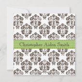 Damask Baby Birth Foto Annoucement Green Brown Ankündigung (Rückseite)