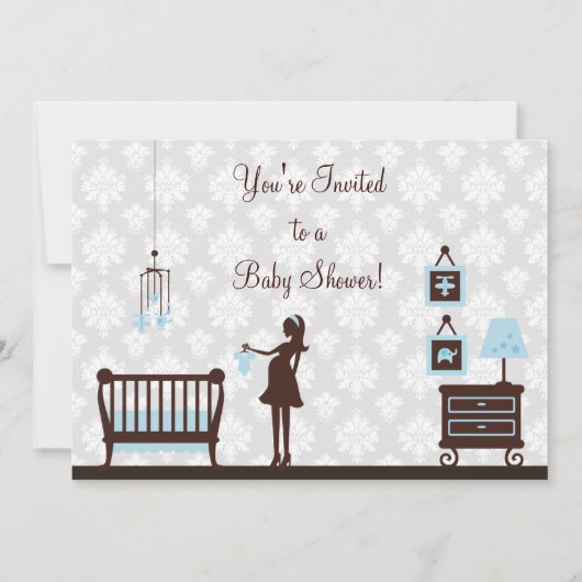 Damask Baby Dusche: Junge:Einladung Einladung (Vorderseite)