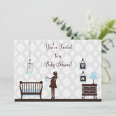 Damask Baby Dusche: Junge:Einladung Einladung (Stehend Vorderseite)
