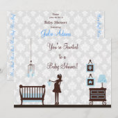 Damask Baby Dusche: Junge:Einladung Einladung (Vorne/Hinten)