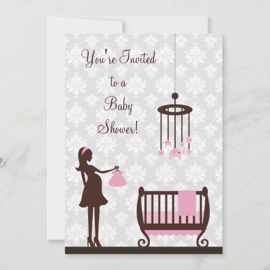 Damask Baby Dusche: Mädchen:Einladung Einladung (Vorderseite)