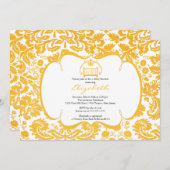 Damask Babydusche Einladung Orangefarbenes Mädchen (Vorne/Hinten)