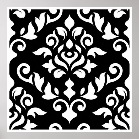 Damask Baroque Design Weiß auf schwarz Poster (Vorne)