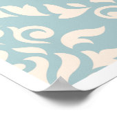 Damask Baroque Muster Creme auf blau Poster (Ecke)