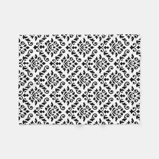 Damask Baroque Muster Schwarz auf Weiß Fleecedecke (Vorderseite (Horizontal))