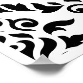 Damask Baroque Muster Schwarz auf Weiß Poster (Ecke)