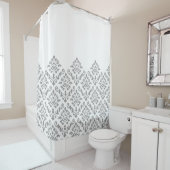 Damask Baroque Part Pattern Grau auf Weiß Duschvorhang (Beispiel)