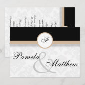 Damask Beige Monogram Hochzeit Einladung (Vorne/Hinten)