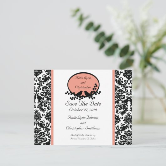 Damask & Birds Ankündigung Datum freihalten (Stehend Vorderseite)