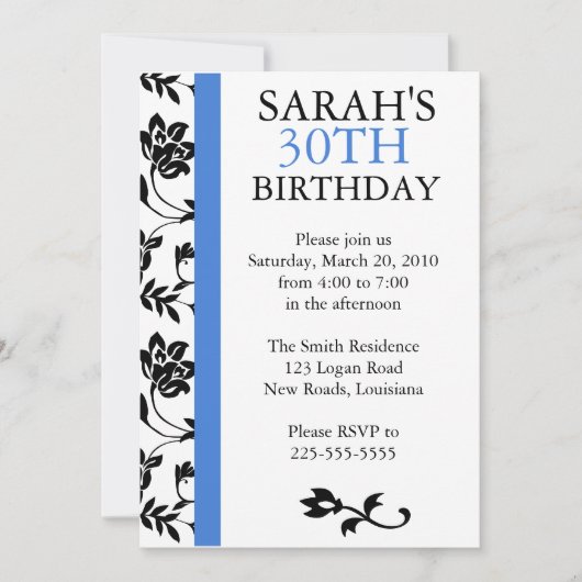 Damask Birthday Einladung (Vorderseite)