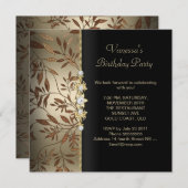Damask Birthday Party Gold Black Floral Brown Einladung (Vorne/Hinten)