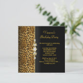 Damask Birthday Party Gold Black Leopard Einladung (Stehend Vorderseite)