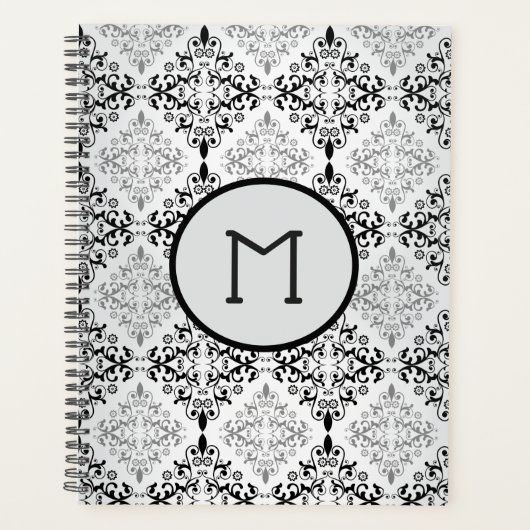 Damask Black and Gray Elegante Planner Planer (Vorderseite)