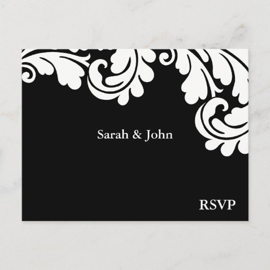 Damask Black and White Wedding RSVP 1 Einladungspostkarte (Vorderseite)