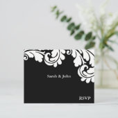 Damask Black and White Wedding RSVP 1 Einladungspostkarte (Stehend Vorderseite)