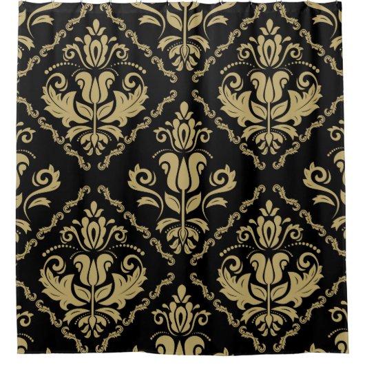 Damask Black Gold: Klassisches Ornament. Duschvorhang (Vorderseite)