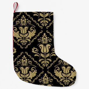 Damask Black Gold: Klassisches Ornament. Kleiner Weihnachtsstrumpf