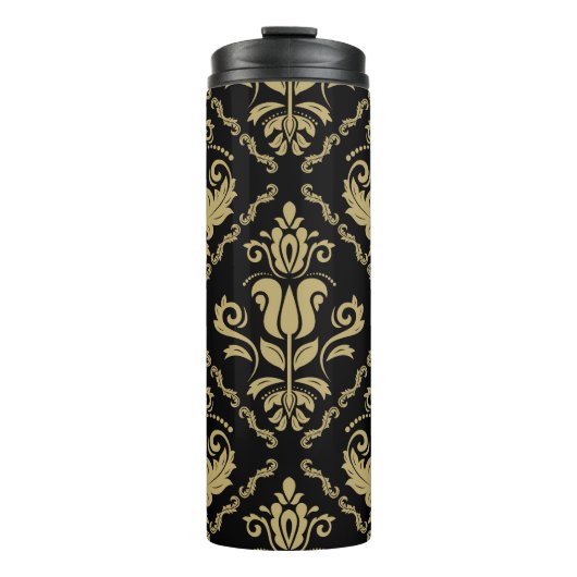 Damask Black Gold: Klassisches Ornament. Thermosbecher (Vorderseite)