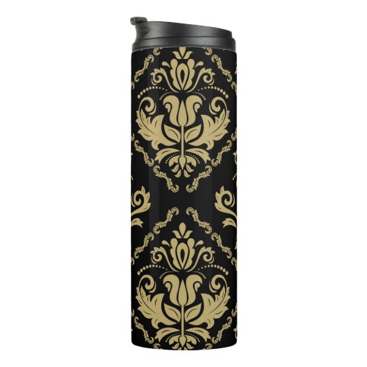 Damask Black Gold: Klassisches Ornament. Thermosbecher (Nach rechts gedreht)