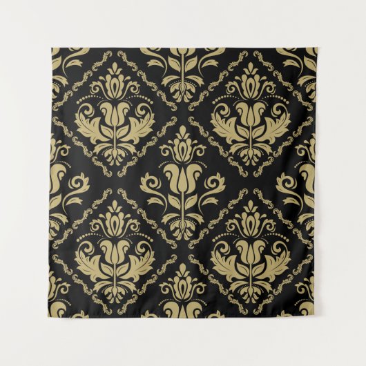 Damask Black Gold: Klassisches Ornament. Wandteppich (Vorderseite)