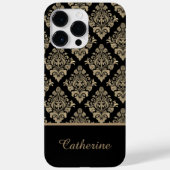 Damask Black Gold Swirl Personalisierter Name Case-Mate iPhone Hülle (Rückseite)