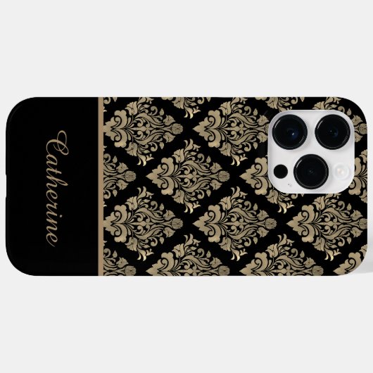 Damask Black Gold Swirl Personalisierter Name Case-Mate iPhone Hülle (Rückseite (Horizontal))