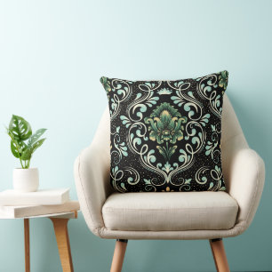 Damask Black, Green, Sunset, Elfenbeinwurfkissen Kissen