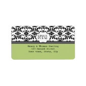 Damask black Limone monogram Wedding Label Adressaufkleber (Vorne)