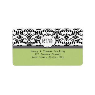 Damask black Limone monogram Wedding Label Adressaufkleber