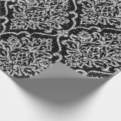 Damask Black Royal Gray Silver Glitzer Geschenkpapier (Ecke)