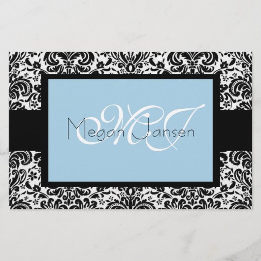 Damask Black & White Briefpapier (Vorderseite)