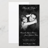 Damask Black & White Foto Save the Date (Vorne/Hinten)