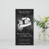 Damask Black & White Foto Save the Date (Stehend Vorderseite)