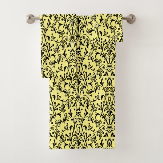 Damask Black & Yellow Badhandtuch Set (Insitu)