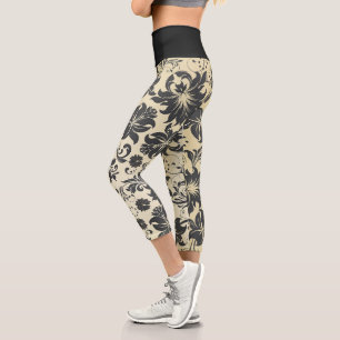 Damask-Blätter auf cremefarbenen gelben Capri-Legg Capri Leggings
