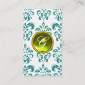 DAMASK BLAU MONOGRAMM Edelstein gelb Visitenkarte (Rückseite)