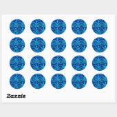 Damask blau runder aufkleber (Blatt)