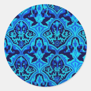 Damask blau runder aufkleber