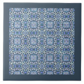 Damask Blau-Weiß-Dekorationsmuster Fliese (Vorderseite)