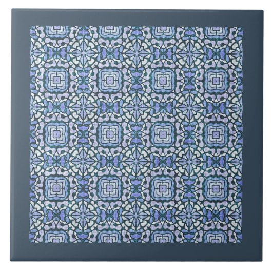 Damask Blau-Weiß-Dekorationsmuster Fliese (Vorderseite)