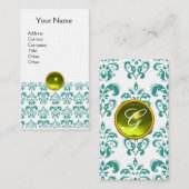 DAMASK BLAUE MONOGRAM Edelstein Gelb Leinen Visitenkarte (Vorne/Hinten)