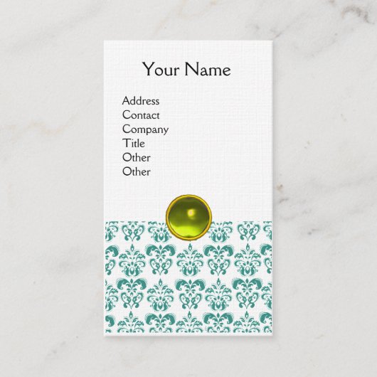 DAMASK BLAUE MONOGRAM Edelstein Gelb Leinen Visitenkarte (Vorderseite)