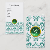 DAMASK BLAUE MONOGRAMM Edelstein grün Visitenkarte (Vorne/Hinten)