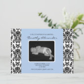 Damask Blue Birth Ankündigung (Stehend Vorderseite)