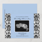 Damask Blue Birth Ankündigung (Vorne/Hinten)