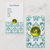 DAMASK BLUE MONOGRAM gelbe Perle Visitenkarte (Vorne/Hinten)
