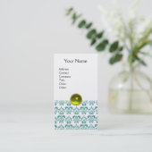 DAMASK BLUE MONOGRAM gelbe Perle Visitenkarte (Stehend Vorderseite)