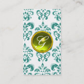 DAMASK BLUE MONOGRAM gelbe Perle Visitenkarte (Rückseite)