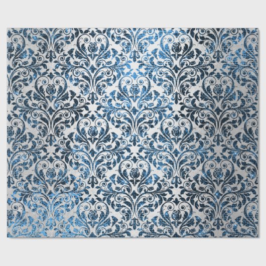 Damask Blue Navy Black Royal Gray Hütte Geschenkpapier (Flach)